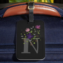 Initiaal Letter N Plus Floral Design Bagagelabel