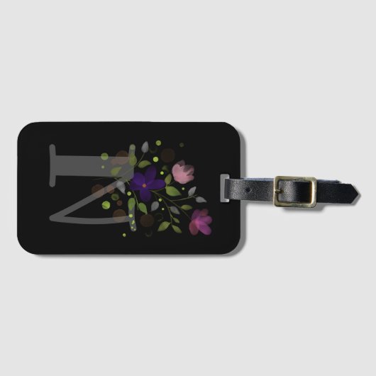 Initiaal Letter N Plus Floral Design Bagagelabel (Voorkant (horizontaal))