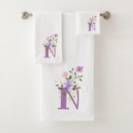 Initiaal Letter N Plus Floral Design Bath Towel Se Bad Handdoek