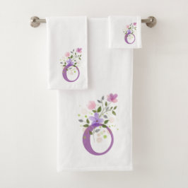 Initiaal Letter O+ Floral Design Bath Towel Set Bad Handdoek