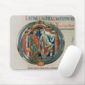 Initiaal letter 'O' Osculatur, ik kus Muismat (Met muis)