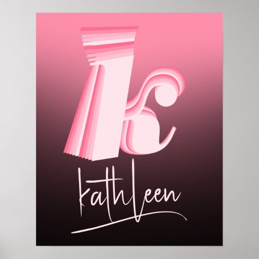 Initiaal Letter Pink Ombre Unieke naam Monogram Poster (Voorkant)