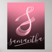 Initiaal Letter Pink Script Unieke naam Monogram Poster (Voorkant)