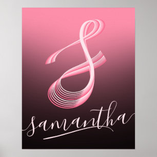 Initiaal Letter Pink Script Unieke naam Monogram Poster