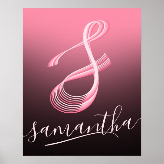 Initiaal Letter Pink Script Unieke naam Monogram Poster (Voorkant)