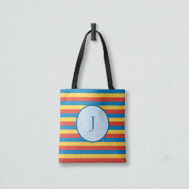 Initiaal Letter Primaire kleur gestreept Tote Bag