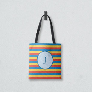 Initiaal Letter Primaire kleur gestreept Tote Bag