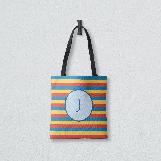 Initiaal Letter Primaire kleur gestreept Tote Bag
