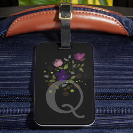 Initiaal Letter Q Plus Floral Design Bagagelabel