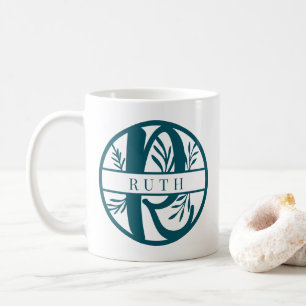 Initiaal letter R Blauwgroen gesplitst monogram Koffiemok