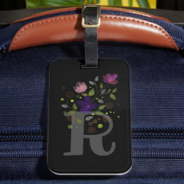 Initiaal Letter R Plus Floral Design Bagagelabel
