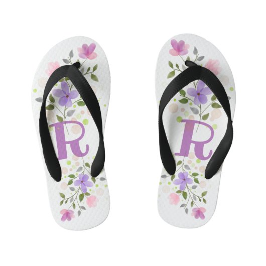 Initiaal Letter R Plus Floral Design Kinder Teenslippers (Voetbed)