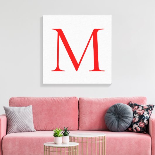 Initiaal letter red white monogramed professional canvas afdruk (Insitu (Woonkamer))