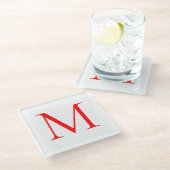 Initiaal letter red white monogramed professional glazen onderzetter (Schuin)