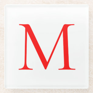 Initiaal letter red white monogramed professional glazen onderzetter