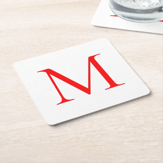Initiaal letter red white monogramed professional kartonnen onderzetters (Schuin)