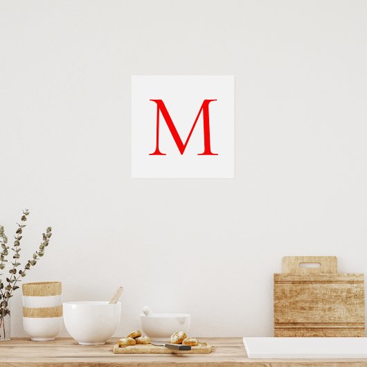 Initiaal letter red white monogramed professional poster (Keuken)