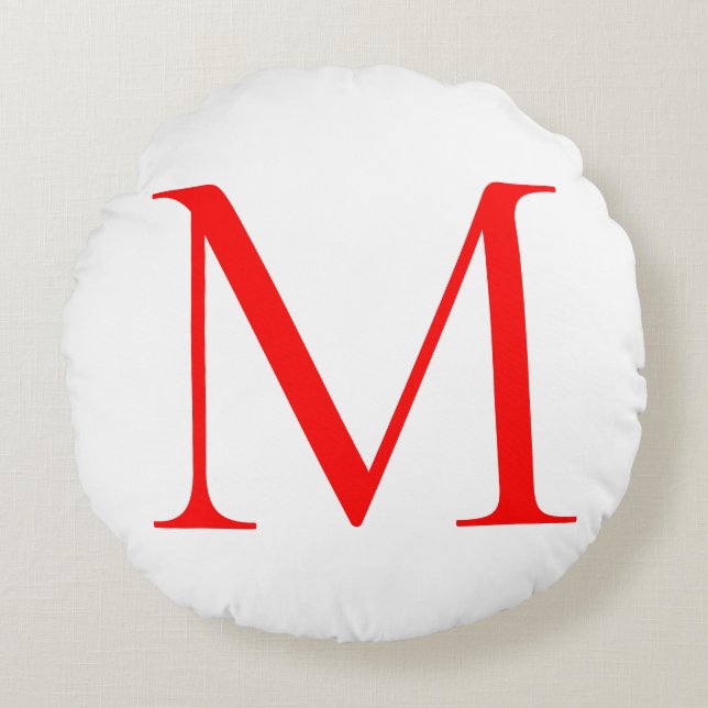 Initiaal letter red white monogramed professional rond kussen (Voorkant)