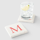 Initiaal letter red white monogramed professional stenen onderzetter (Zijkant)