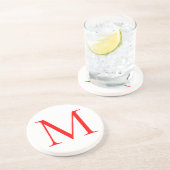 Initiaal letter red white monogramed professional zandsteen onderzetter (Zijkant)