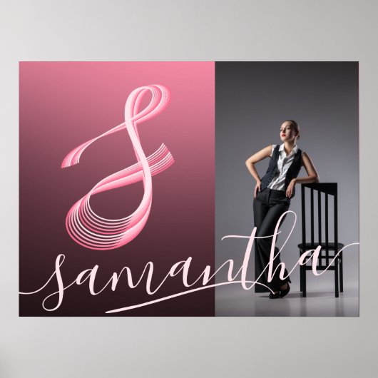 Initiaal Letter Roze Script Fotonaam Monogram Poster (Voorkant)