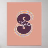 Initiaal Letter Stijlvol Retro Peach Name Monogram Poster (Voorkant)
