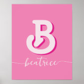 Initiaal Letter Stijlvolle Hot Roze Naam Monogram Poster (Voorkant)