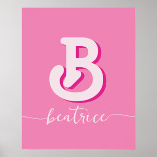 Initiaal Letter Stijlvolle Hot Roze Naam Monogram Poster