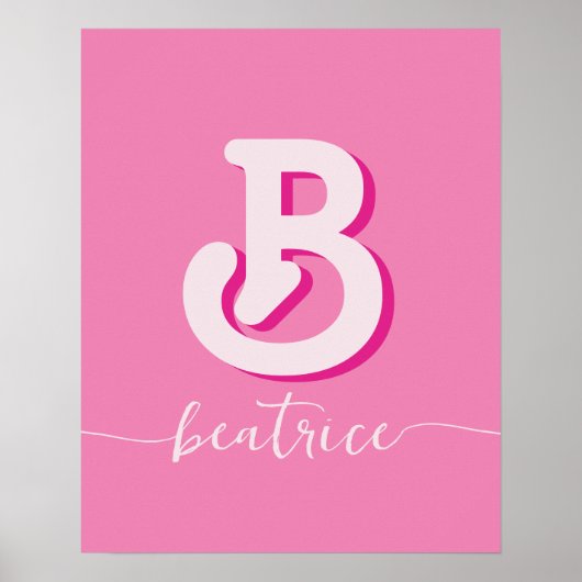 Initiaal Letter Stijlvolle Hot Roze Naam Monogram Poster (Voorkant)