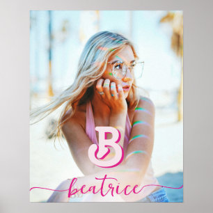 Initiaal Letter Stijlvolle Hot Roze Naam Monogram Poster