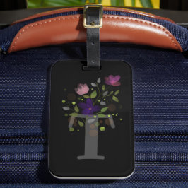 Initiaal Letter T Plus Floral Design Bagagelabel
