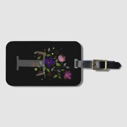 Initiaal Letter T Plus Floral Design Bagagelabel (Voorkant (horizontaal))