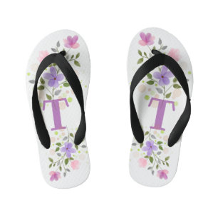Initiaal Letter T Plus Floral Design Kinder Teenslippers
