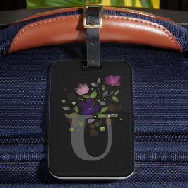 Initiaal Letter U Plus Floral Design Bagagelabel