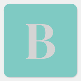 Initiaal Letter Uniek Licht Blauwgroen Grijs Monog Vierkante Sticker