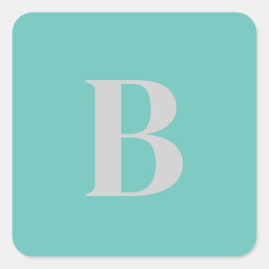 Initiaal Letter Uniek Licht Blauwgroen Grijs Monog Vierkante Sticker (Voorkant)