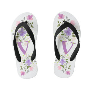 Initiaal Letter V Plus Floral Design Kinder Teenslippers
