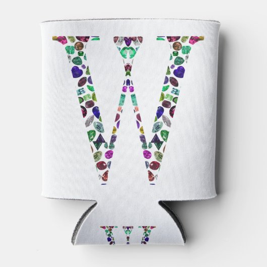 Initiaal Letter W Edelsteen Ontwerp Blikjeskoeler (Voorkant)
