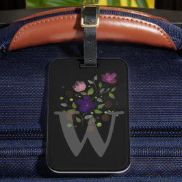 Initiaal Letter W plus Floral Design Bagagelabel