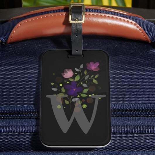 Initiaal Letter W plus Floral Design Bagagelabel (Voorkant Insitu 2)