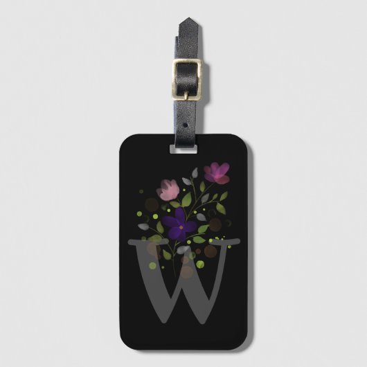 Initiaal Letter W plus Floral Design Bagagelabel (Voorkant (verticaal))