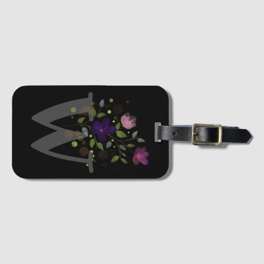 Initiaal Letter W plus Floral Design Bagagelabel (Voorkant (horizontaal))