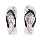 Initiaal Letter W Plus Floral Design Kinder Teenslippers (Voetbed)
