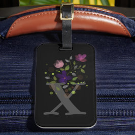 Initiaal Letter X Plus Floral Design Bagagelabel