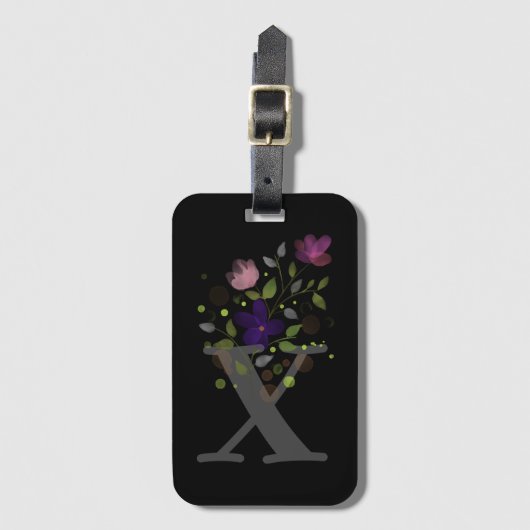 Initiaal Letter X Plus Floral Design Bagagelabel (Voorkant (verticaal))