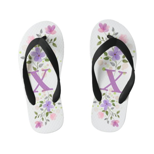 Initiaal Letter X Plus Floral Design Kinder Teenslippers (Voetbed)