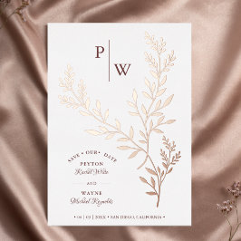 Initiaal Luxe Rozen Gouden Botanische Takken Folie Uitnodiging
