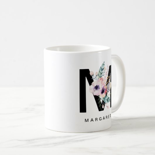 Initiaal "M" Alphabet Mok Monogram Boho Waterverf (Voorkant rechts)