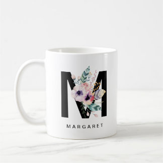 Initiaal "M" Alphabet Mok Monogram Boho Waterverf