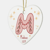 Initiaal M Baby S eerste kerstpatroon Keramisch Ornament (Links)